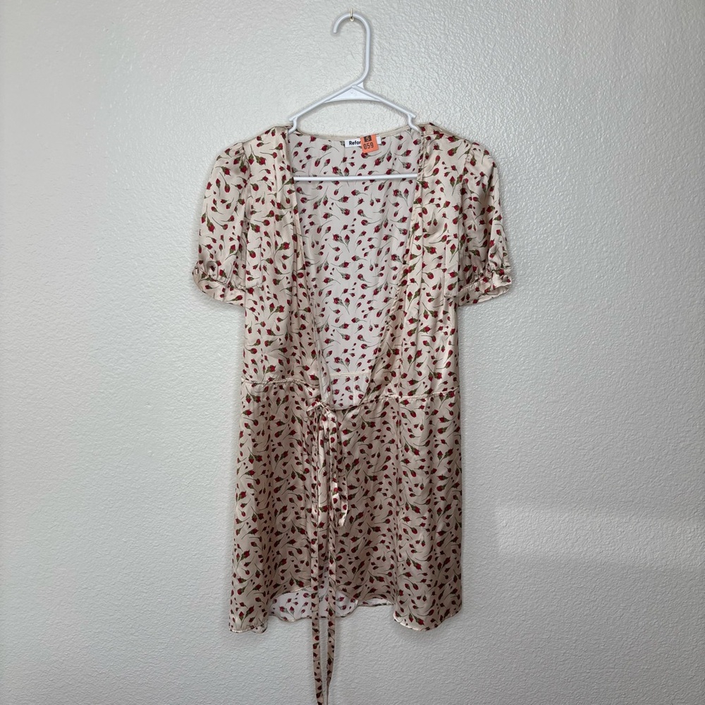 Reformation honey silk floral wrap dress